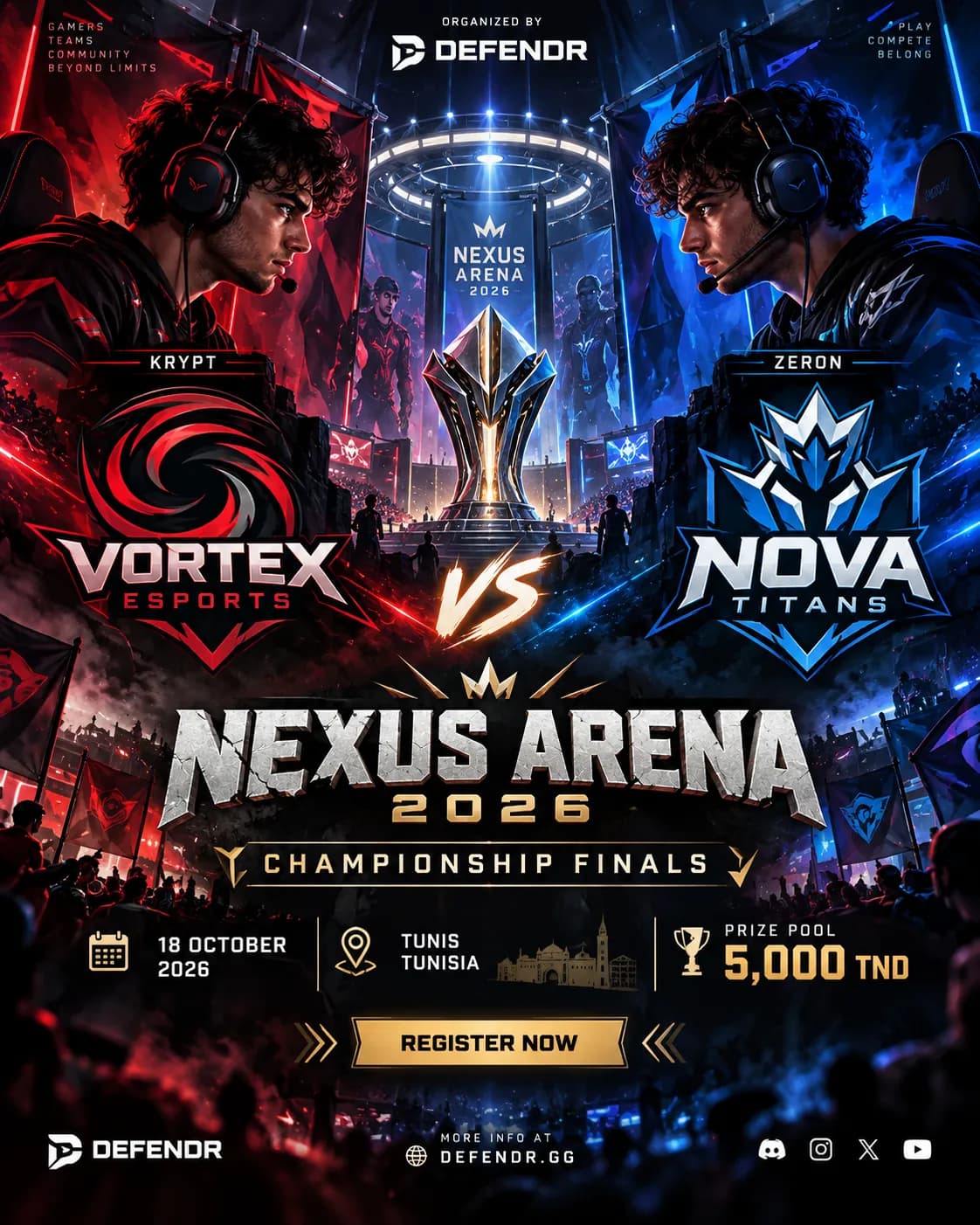 Affiche « Nexus Arena 2026 Championship Finals » créée avec ChatGPT