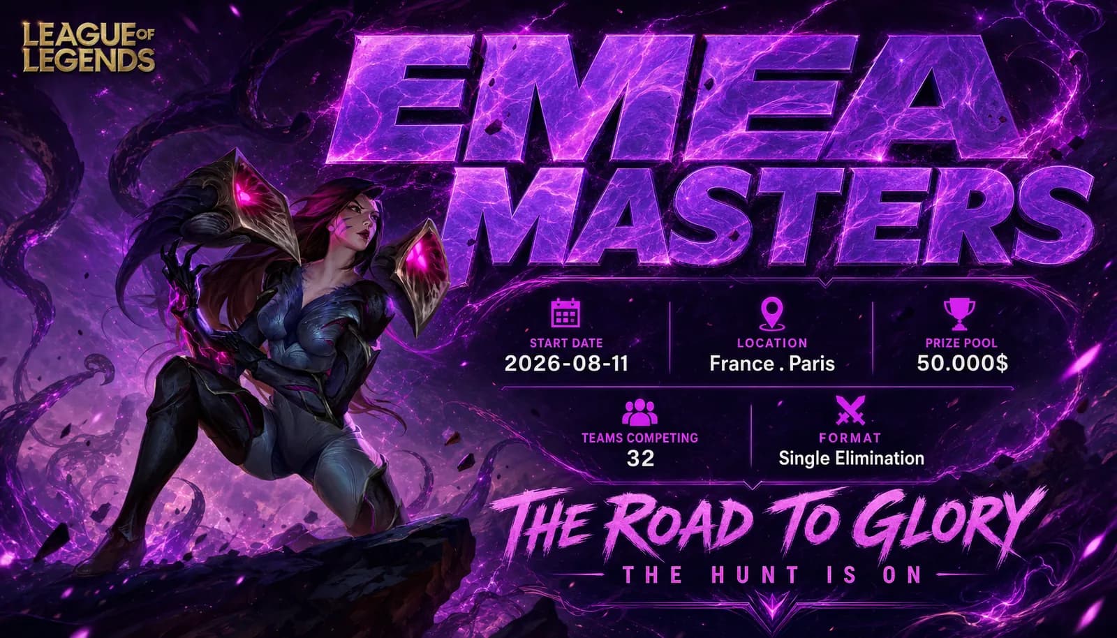 Annonce — affiche pour EMEA Masters 2026 : « The road to glory »